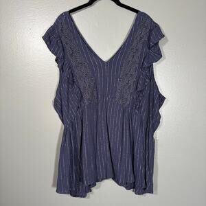 Maurices Blue & Metallic Silver Boho Fairy Babydoll Top - 2X - Women's Plus Size